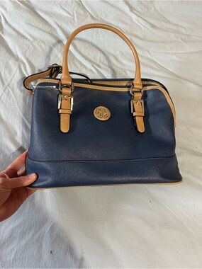 Giani Bernini Navy and Tan Leather Top-Handle Satchel
